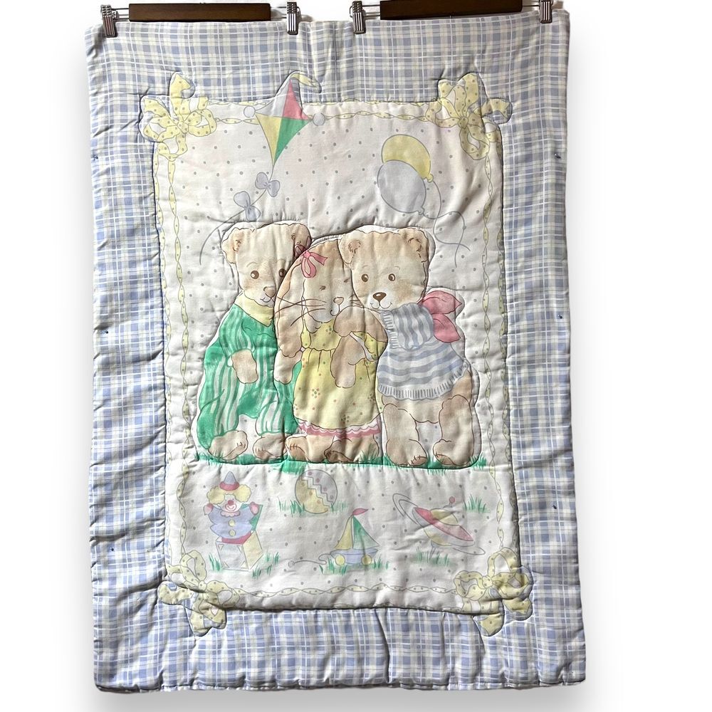 1980's Vintage Dundee Clown Kite Balloon Bow Toy‎ Boat Bear Bunny Baby Blanket